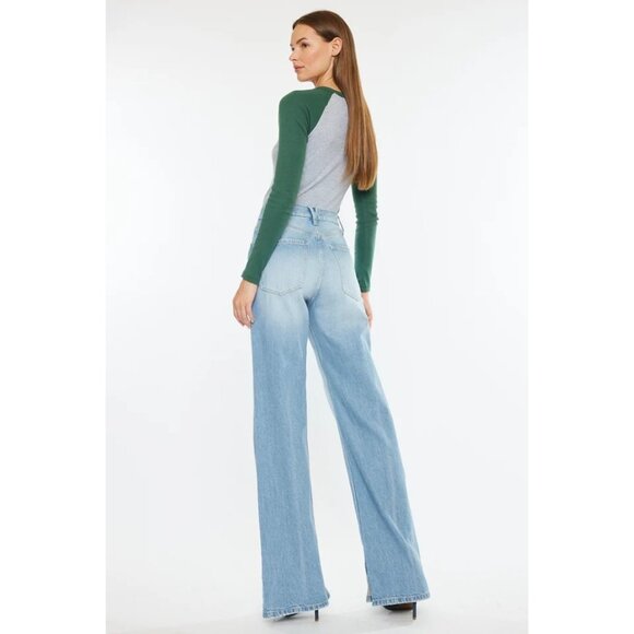 KanCan Juniors Janna High Rise 90's Flare Denim Blue Jeans Size 15/31 Button Fly - Picture 10 of 14